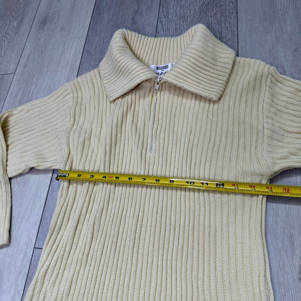 Missguided cream quarter zip long sleeve sweater knit midi dress size 4 tall - Picture 4 of 6